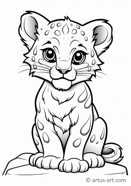 Página de colorir de leopardo-das-neves fofo para crianças